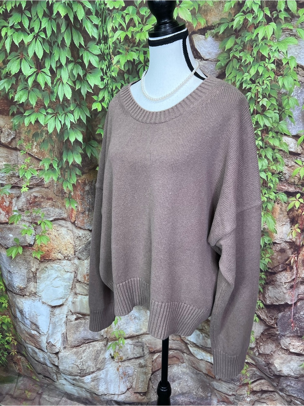 QUINCE Cocoa Brown Relaxed Fit Organic Cotton Quiet Luxury Crewneck Sweater, XL - Picture 4 of 13